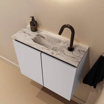MONDIAZ TURE-DLUX Meuble toilette - 60cm - Cale - EDEN - vasque Glace - position centrale - 1 trou de robinet