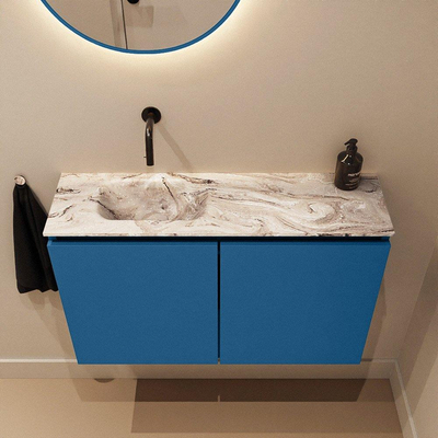 MONDIAZ TURE-DLUX 80cm toiletmeubel Jeans. EDEN wastafel Glace positie links. Zonder kraangat.