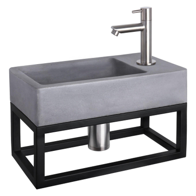 Differnz Force pack lave-mains – 40 x 22 x 8 cm – béton gris – robinet droit chromé mat – avec cadre noir