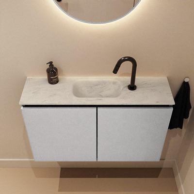 MONDIAZ TURE-DLUX Meuble WC 80cm Plata. EDEN lavabo Opalo position milieu. Avec 1 trou de robinet.