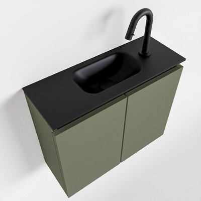 MONDIAZ TURE Fonteinset - 60x23x50cm - 1 kraangat - 2 deuren - army mat - Wasbak midden - Solid Surface Zwart