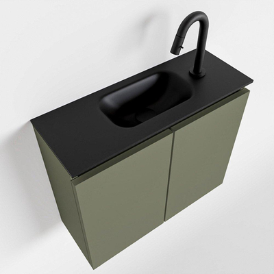 Mondiaz TURE Meuble lave-mains 60x23x50cm 1 trou de robinet 2 portes Army mat Lavabo Eden Centre Solid Surface Noir