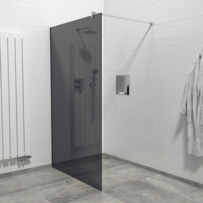 Saniclass Bellini Paroi de douche italienne 100x200cm verre fumé de sécurité anticalcaire avec profilé noir mat