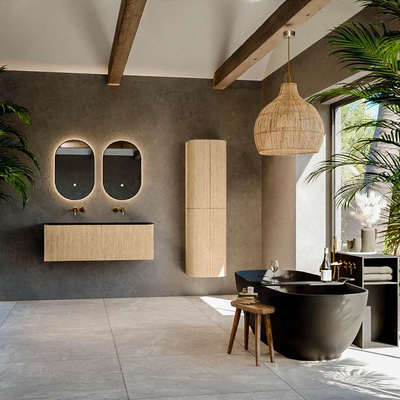 MONDIAZ KURVE Meuble de salle de bains 120 cm couleur Oak avec 1 tiroir. Lavabo BIG LARGE central sans trou de robinet Urban.