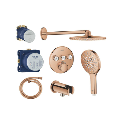 Grohe Grohtherm regendoucheset inbouw - hoofddouche rond - handdouche rond - warm sunset (koper)
