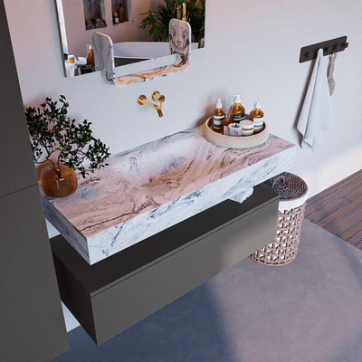 Mondiaz ALAN-DLUX Ensemble de meuble - 110cm - meuble Dark grey mat - 1 tiroir - Lavabo Cloud Glace suspendu - vasque Centre - 0 trous de robinet
