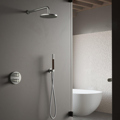 Hotbath Archie IBS30A Ensemble de douche encastré - complet - thermostatique - 2 fonctions - inverseur - bras mural 40cm - tête de douche ronde 20cm - douchette à main barre - inox