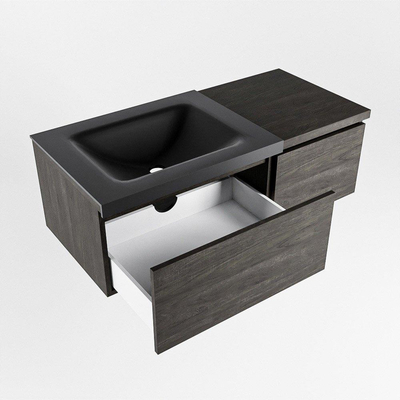 MONDIAZ BUKLA 100cm ensemble de meuble avec module 40 couleur Marron Foncé avec 2 tiroirs. Lavabo CLOUD gauche 0 trou de robinet couleur Urban.