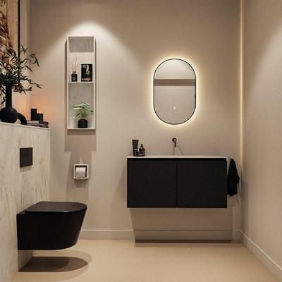 MONDIAZ TURE-DLUX Meuble de toilettes 100 cm Urban. EDEN lavabo Opalo position milieu. Sans trou de robinet.