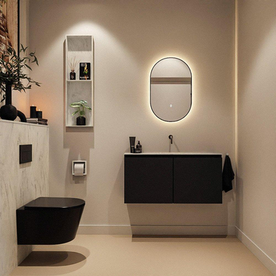 MONDIAZ TURE-DLUX Meuble toilette - 100cm - Urban - EDEN - vasque Opalo - position centrale - sans trou de robinet