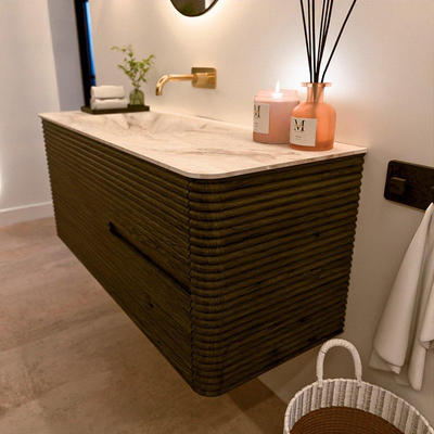 Mondiaz CIRO-DLUX Badkamermeubelset - 120x45x50cm - Solid surface wastafel Frappe - 1 wasbak Links - zonder kraangaten - 2 lades - Shadow