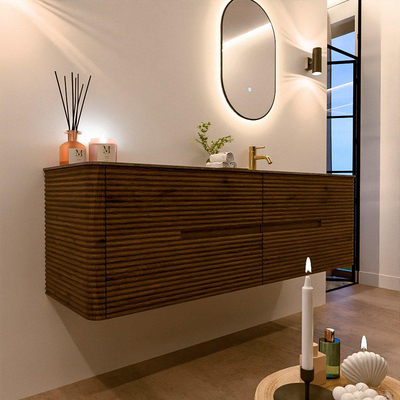 Mondiaz CIRO-DLUX Badkamermeubelset - 160x45x50cm - Solid surface wastafel Oza - 1 wasbak Rechts - 1 kraangat - 4 lades - Dusk