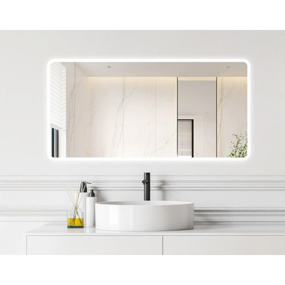 Fugaflow Eccelente Arredo Badkamerspiegel - 140x70cm - met afgeronde hoeken - horizontale / verticale plaatsing - indirecte LED verlichting - spiegelverwarming - Infrarood-sensor aan onderzijde