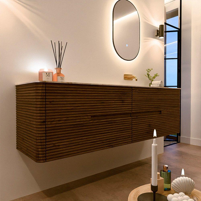 Mondiaz CIRO-DLUX Badkamermeubelset - 170x45x50cm - Solid surface wastafel Frappe - 1 wasbak Rechts - zonder kraangaten - 4 lades - Dusk