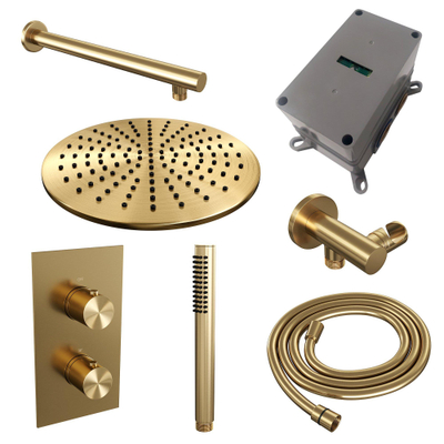 BRAUER Gold Edition inbouw regendoucheset – Ø30 cm hoofddouche – 40 cm rechte wandarm – met omstel – vaste douchehouder