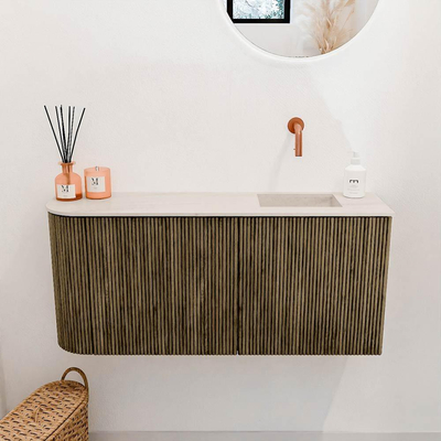 Mondiaz JOYA-DLUX 91.6cm toiletmeubel - ronding links kleur Dusk - Wastafel FAYE positie Rechts Zonder kraangat kleur Meli.