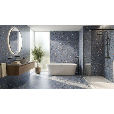 Prissmacer Cerámica Gobi Carrelage Terrazzo - 60x120cm - rectifié - Bleu mat