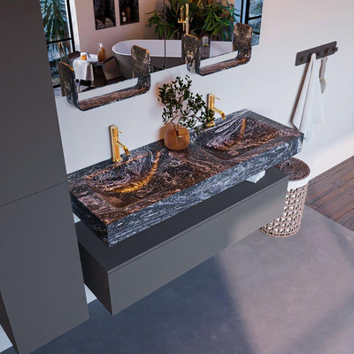 MONDIAZ ALAN - DLUX Badkamermeubelset - 130cm - onderkast - Plata - 1 lade - vrijhangende wastafel - 2 wasbakken - 2 kraangaten - Lava