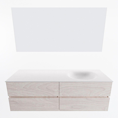 Mondiaz VICA ensemble de meuble de salle de bain - 150cm - meuble sous vasque en aggloméré - 4 tiroirs - lavabo moon à droite - sans trous de robinet - couleur talc - miroir LED - version XL 60cm de haut