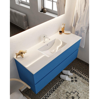 Mondiaz VICA ensemble de meuble de salle de bain - 120cm - meuble sous-vasque jeans - 2 tiroirs - lavabo denia milieu - 1 trou de robinet - miroir LED - version XL 60cm haut