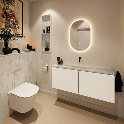 MONDIAZ TURE-DLUX Meuble toilette - 120cm - Talc - EDEN - vasque Opalo - position centrale - sans trou de robinet