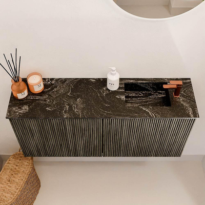 Mondiaz JOYA-DLUX 90cm meuble de salle de bains - couleur Shadow - Vasque FAYE position Droite 1 trou de robinet couleur Lava.