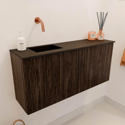 Mondiaz JOYA 90cm toiletmeubel - kleur Walnut - Wastafel FAYE positie Links Zonder kraangat kleur Urban.