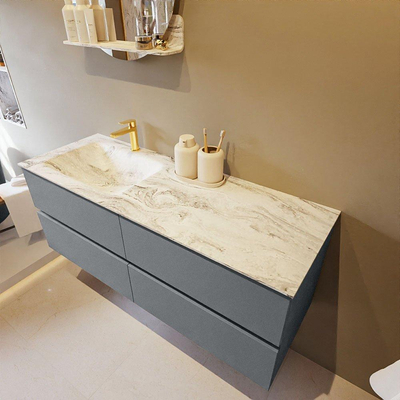 Mondiaz VICA-DLUX ensemble de meuble de salle de bain - 130cm - meuble sous-vasque plata - 4 tiroirs - lavabo encastré cloud gauche - 1 trou de robinet - version haute de 60cm - glace