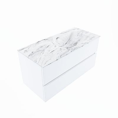 Mondiaz VICA-DLUX ensemble de meuble de salle de bain - 100cm - meuble sous-vasque talc - 2 tiroirs - lavabo encastré cloud droite - sans trous de robinet - version haute de 60cm - glace