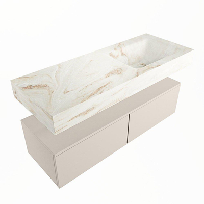 Mondiaz ALAN-DLUX Ensemble de meuble - 120cm - meuble Linen mat - 2 tiroirs - Lavabo Cloud Frappe suspendu - vasque Droite - 0 trous de robinet