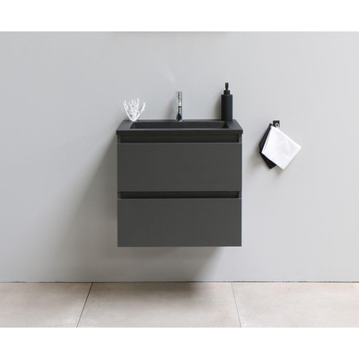 Basic Bella Meuble lavabo acrylique noir avec 1 trou de robinet 60x55x46cm Flat Pack Anthracite mat
