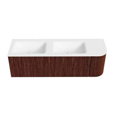 Mondiaz KURVE Badkamermeubelset - 145x46x40cm - 1 lade - 1 deur - wastafel solid surface - dubbel / links - zonder kraangat - Ruby