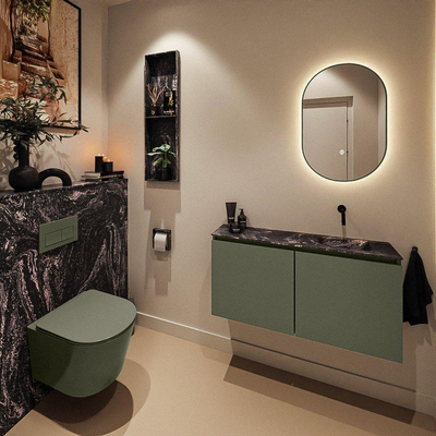 MONDIAZ TURE-DLUX Meuble de toilettes 100 cm Army. Lavabo EDEN Lava position droite. Sans trou de robinet.