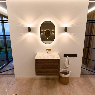 Mondiaz CIRO-DLUX Ensemble de meubles de salle de bains - 70x45x50cm - lavabo solid surface Glace - 1 vasque au milieu - sans trous de robinet - 2 tiroirs - Dusk