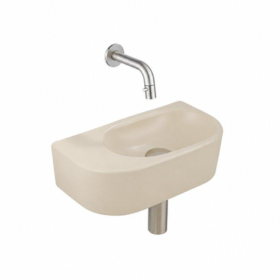 QeramiQ Fuente fonteinset – halfrond – 40x21.5x12 cm – keramiek beige – zonder kraangat – kraan geborsteld RVS