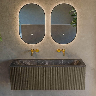 Mondiaz KURVE-DLUX Ensemble de meuble salle de bain - 120x46x40cm - 1 tiroir - lavabo en solid surface - milieu - sans trou de robinet - Shadow