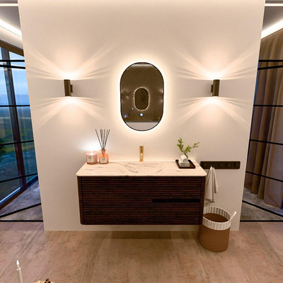 Mondiaz CIRO-DLUX Meuble de salle de bains - 120x45x50cm - Plan vasque solid surface Nata - 1 vasque Centrale - 1 trou de robinetterie - 2 tiroirs - Noyer