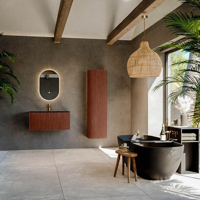 Mondiaz KURVE Ensemble de meuble de salle de bains - 90x46x40cm - 1 tiroir - lavabo solid surface - central - 1 trou de robinet - Ruby