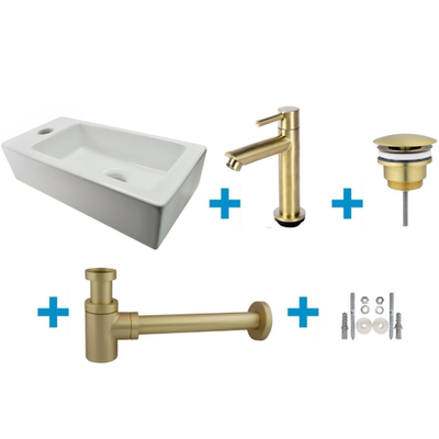 FugaFlow Eccelente Sobrado Ensemble lave-mains de salle de bains - gauche - 1 trou de robinet - robinet de lave-mains laiton brossé - blanc