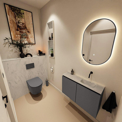 MONDIAZ TURE-DLUX 80cm toiletmeubel Dark Grey. EDEN wastafel Opalo positie rechts. Zonder kraangat.