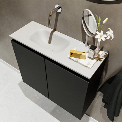 MONDIAZ TURE Kit lave-mains - 60x23x50cm - 0 trous de robinet - 2 portes - urban mat - Lavabo à gauche - Solid Surface Blanc