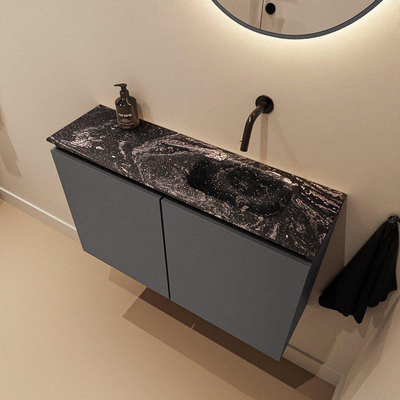 MONDIAZ TURE-DLUX meuble WC 80 cm Dark Grey. Lavabo EDEN Lava position droite. Sans trou de robinet.