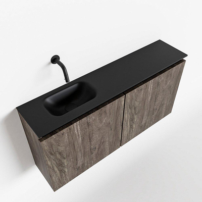 MONDIAZ TURE Kit lave-mains - 100x23x50cm - 0 trou de robinet - 2 portes - marron foncé mat - lavabo à gauche - Solid Surface Noir