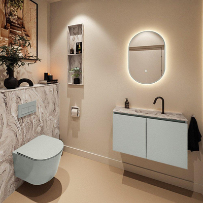 MONDIAZ TURE-DLUX meuble WC 80 cm Greey. EDEN vasque Glace position centrale. Avec 1 trou de robinet.