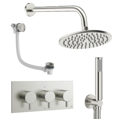 Crosswater MPRO ensemble de douche pluie encastré – douche de tête Ø 20 cm – douchette bâton – 3 leviers – vidage de baignoire – inox brossé