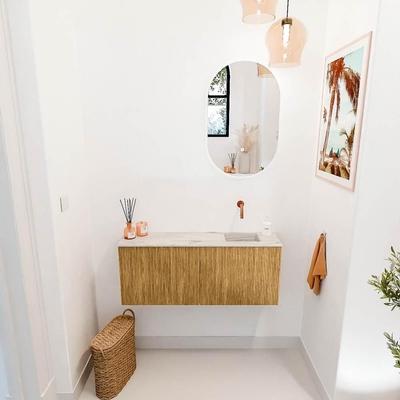 Mondiaz JOYA-DLUX 100cm toiletmeubel - kleur Oak - Wastafel FAYE positie Rechts Zonder kraangat kleur Nata.