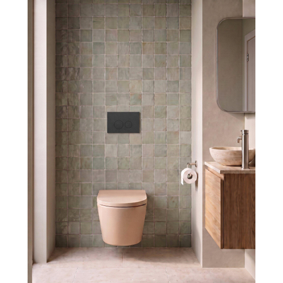 QeramiQ Dely Toiletset - 36.3x51.7cm - Geberit UP720 inbouwreservoir - rimless - diepspoel - 35mm zitting - softclose - bedieningsplaat mat antraciet - ronde knoppen - mat beige