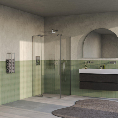 BRAUER Stellar Cabine de douche - 100x80x200cm - porte battante - revêtement de verre - réversible - verre clair - Acier inoxydable brossé PVD