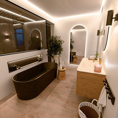 Mondiaz CIRO-DLUX Badkamermeubelset - 120x45x50cm - Solid surface wastafel Ostra - 1 wasbak Rechts - 1 kraangat - 2 lades - Oak