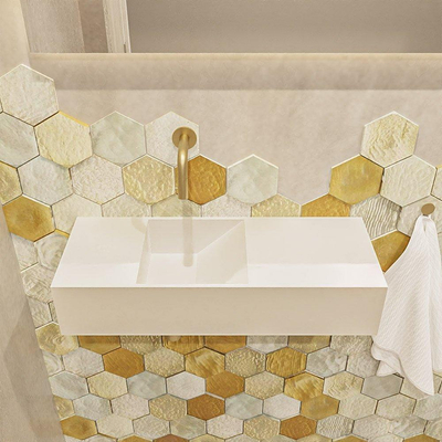 Mondiaz TYNE fontein - 60x23x12cm - wasbak links - 0 kraangaten - solid surface Talc mat